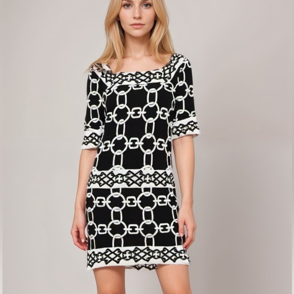 London times black white geometric retro style print sheath dress ❤️ - Picture 2 of 6
